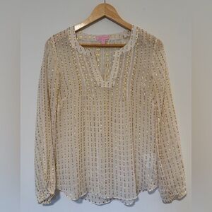 Lilly Pulitzer Ivory and Gold Silk Blend Long Sleeve Blouse Like New.